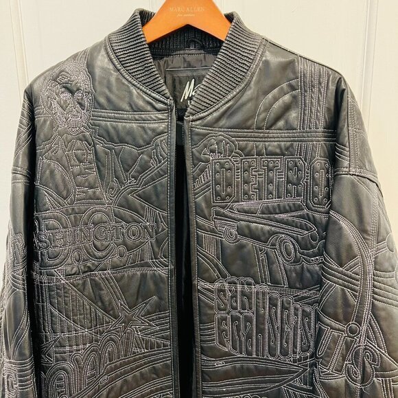 Vintage Max USA America Cities Embroided Leather Jacket 2XL Hip Hop Rare Y2K - Picture 3 of 16